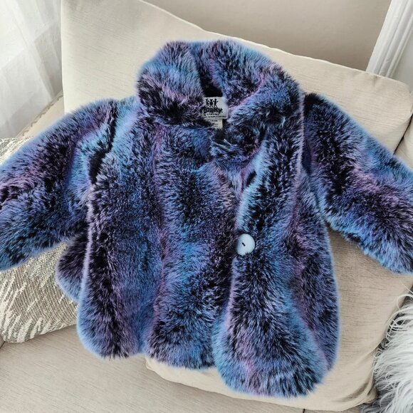 Corky & Company Faux Fur Coat Girls 24M blue faux fur coat jacket
